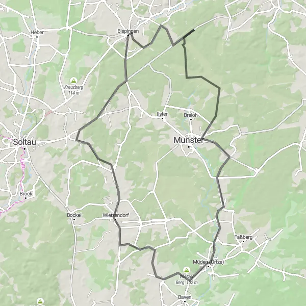 Karten-Miniaturansicht der Radinspiration "Heide-Hügel-Tour" in Lüneburg, Germany. Erstellt vom Tarmacs.app-Routenplaner für Radtouren