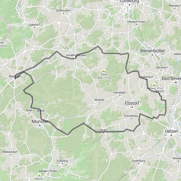 Karten-Miniaturansicht der Radinspiration "Hügelhopping in der Heide" in Lüneburg, Germany. Erstellt vom Tarmacs.app-Routenplaner für Radtouren