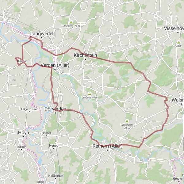 Map miniature of "Lüneburg Gravel Loop" cycling inspiration in Lüneburg, Germany. Generated by Tarmacs.app cycling route planner