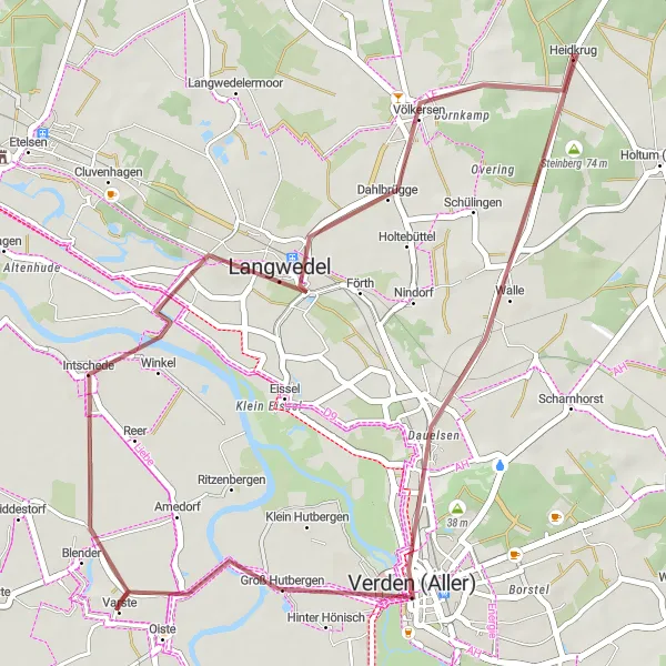 Karten-Miniaturansicht der Radinspiration "Rundtour durch Langwedel und Oiste" in Lüneburg, Germany. Erstellt vom Tarmacs.app-Routenplaner für Radtouren