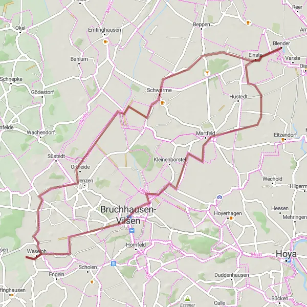 Map miniature of "Off-the-beaten-path in Martfeld" cycling inspiration in Lüneburg, Germany. Generated by Tarmacs.app cycling route planner