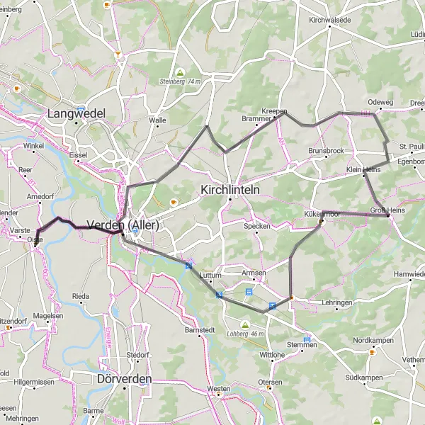 Map miniature of "Around Verden (Aller)" cycling inspiration in Lüneburg, Germany. Generated by Tarmacs.app cycling route planner