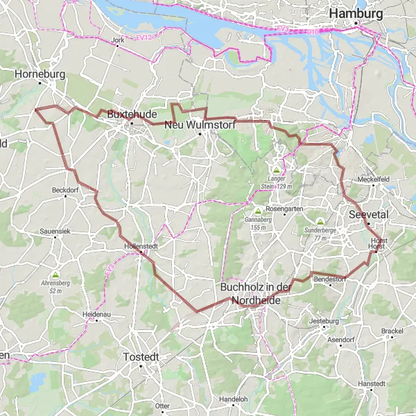 Map miniature of "Hills and Valleys" cycling inspiration in Lüneburg, Germany. Generated by Tarmacs.app cycling route planner