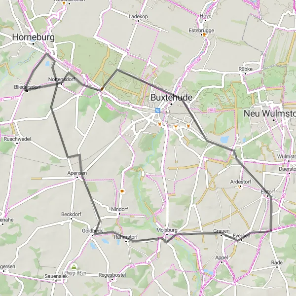 Map miniature of "The Buxtehude Loop" cycling inspiration in Lüneburg, Germany. Generated by Tarmacs.app cycling route planner