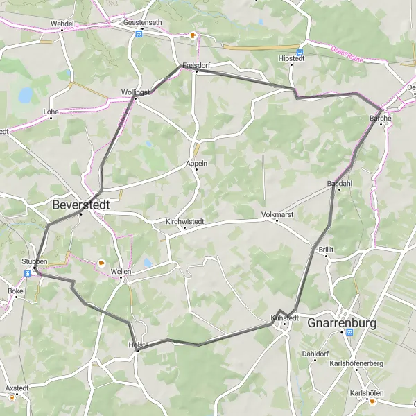 Map miniature of "Frelsdorf and Basdahl Loop" cycling inspiration in Lüneburg, Germany. Generated by Tarmacs.app cycling route planner