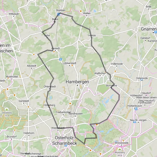 Karten-Miniaturansicht der Radinspiration "Road-Tour um Bokel" in Lüneburg, Germany. Erstellt vom Tarmacs.app-Routenplaner für Radtouren