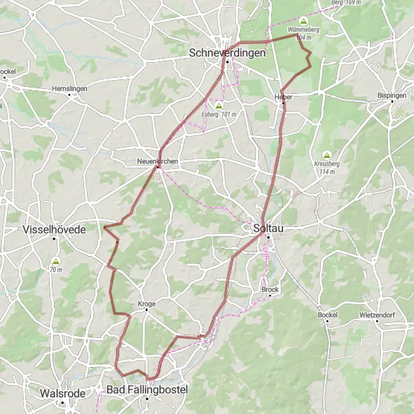 Map miniature of "Gravel Trails of Elmhorst-Berg" cycling inspiration in Lüneburg, Germany. Generated by Tarmacs.app cycling route planner