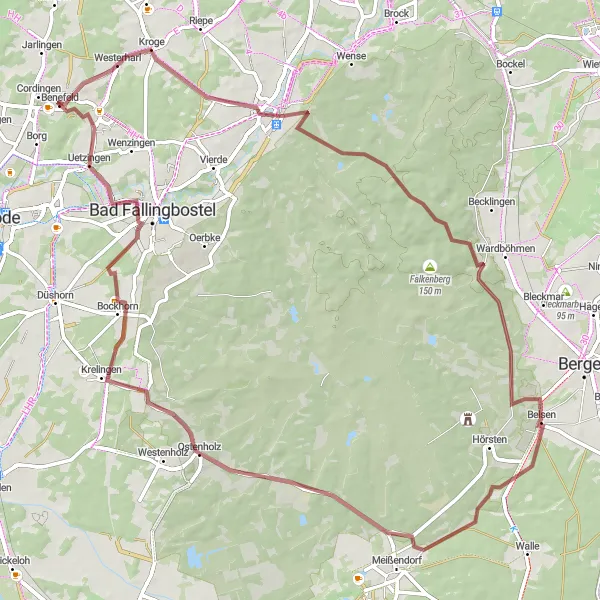 Map miniature of "The Kroge to Benefeld Gravel Journey" cycling inspiration in Lüneburg, Germany. Generated by Tarmacs.app cycling route planner