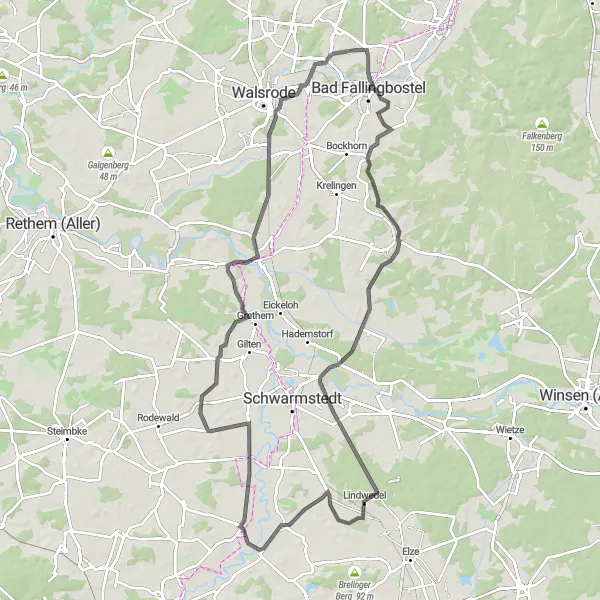 Karten-Miniaturansicht der Radinspiration "Fahrradtour um Bomlitz" in Lüneburg, Germany. Erstellt vom Tarmacs.app-Routenplaner für Radtouren