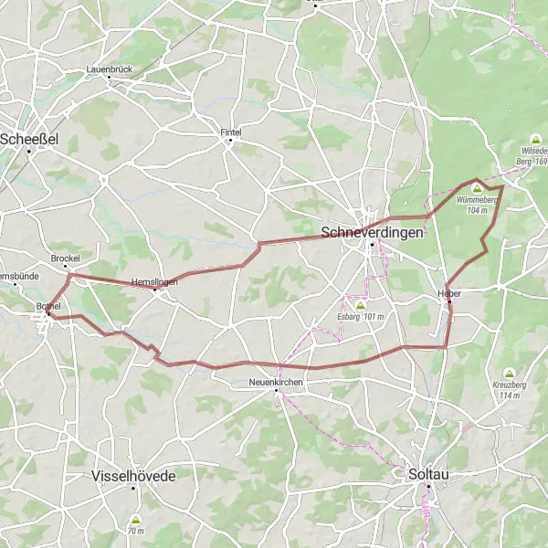 Karten-Miniaturansicht der Radinspiration "Radtour durch Hemslingen und Moordorf" in Lüneburg, Germany. Erstellt vom Tarmacs.app-Routenplaner für Radtouren