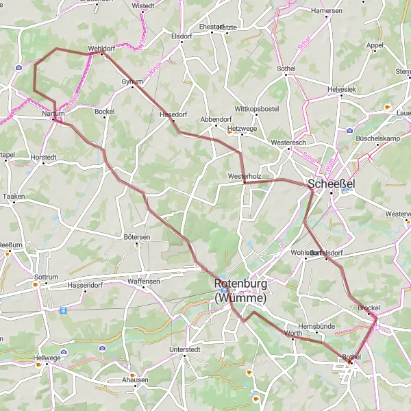 Karten-Miniaturansicht der Radinspiration "Gravel-Tour durch Gyhum und Umgebung" in Lüneburg, Germany. Erstellt vom Tarmacs.app-Routenplaner für Radtouren