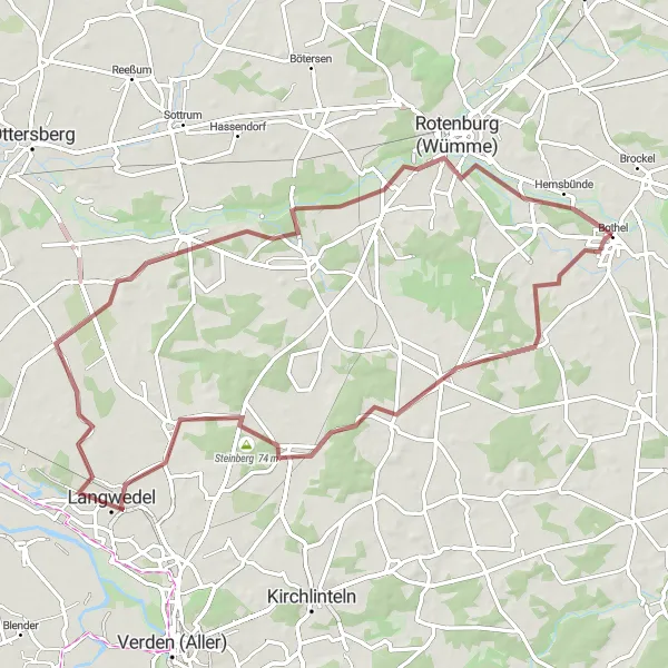 Karten-Miniaturansicht der Radinspiration "Gravel-Abenteuer durch Langwedel und Hellwege" in Lüneburg, Germany. Erstellt vom Tarmacs.app-Routenplaner für Radtouren