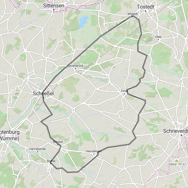 Karten-Miniaturansicht der Radinspiration "Roadtrip von Bothel nach Hemslingen" in Lüneburg, Germany. Erstellt vom Tarmacs.app-Routenplaner für Radtouren
