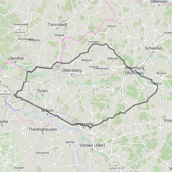 Map miniature of "Langwedel Loop" cycling inspiration in Lüneburg, Germany. Generated by Tarmacs.app cycling route planner