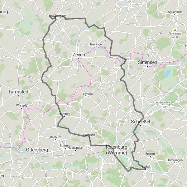 Karten-Miniaturansicht der Radinspiration "Fahrradtour nach Rockstedt und Selsingen" in Lüneburg, Germany. Erstellt vom Tarmacs.app-Routenplaner für Radtouren