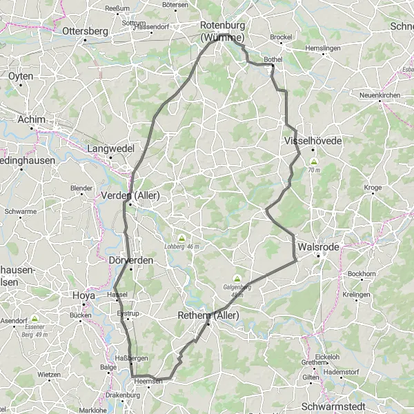 Karten-Miniaturansicht der Radinspiration "Panoramablick Verden und Eversen entdecken" in Lüneburg, Germany. Erstellt vom Tarmacs.app-Routenplaner für Radtouren
