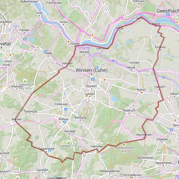 Map miniature of "The Lüneburg Discovery Gravel Route" cycling inspiration in Lüneburg, Germany. Generated by Tarmacs.app cycling route planner