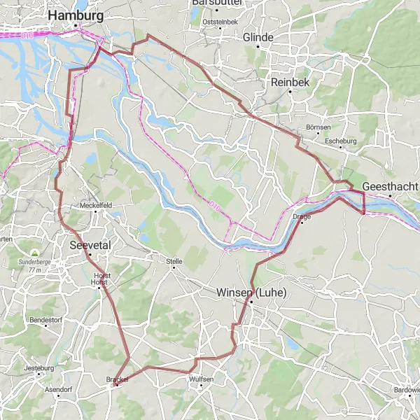 Map miniature of "The Seevetal Explorer Gravel Trail" cycling inspiration in Lüneburg, Germany. Generated by Tarmacs.app cycling route planner