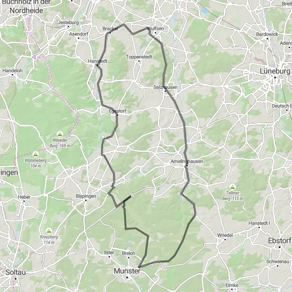 Map miniature of "Challenging Road Paradise" cycling inspiration in Lüneburg, Germany. Generated by Tarmacs.app cycling route planner