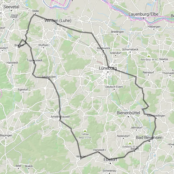 Map miniature of "Ultimate Road Challenge" cycling inspiration in Lüneburg, Germany. Generated by Tarmacs.app cycling route planner