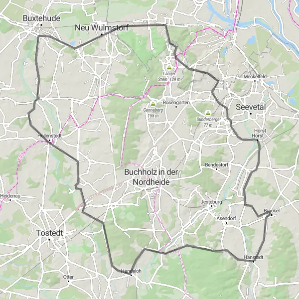 Map miniature of "The Brackel Road Challenge" cycling inspiration in Lüneburg, Germany. Generated by Tarmacs.app cycling route planner