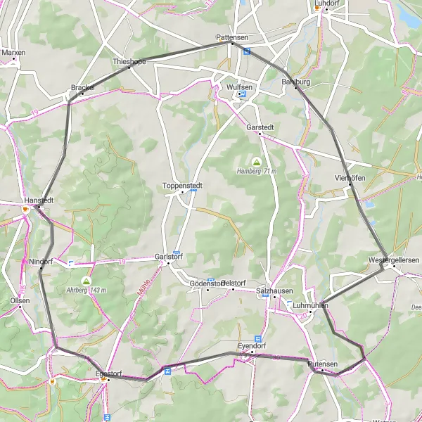 Map miniature of "Brackel Countryside Road Tour" cycling inspiration in Lüneburg, Germany. Generated by Tarmacs.app cycling route planner