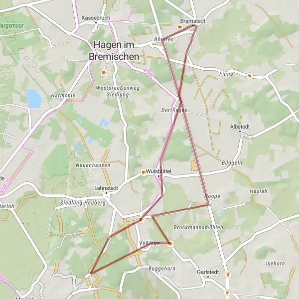 Map miniature of "Wulsbüttel and Hoope Gravel Adventure" cycling inspiration in Lüneburg, Germany. Generated by Tarmacs.app cycling route planner