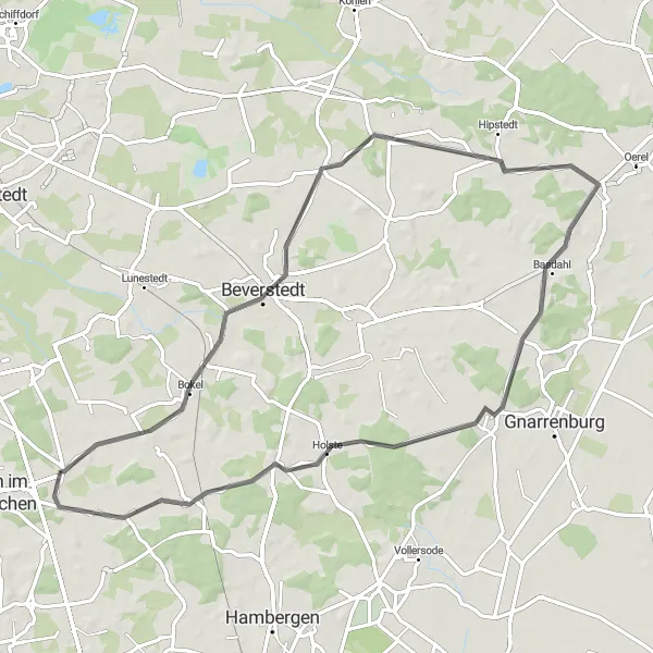 Map miniature of "Bramstedt to Beverstedt Loop" cycling inspiration in Lüneburg, Germany. Generated by Tarmacs.app cycling route planner