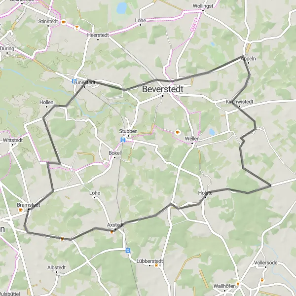 Karten-Miniaturansicht der Radinspiration "Erkundung Lunestedt und Holste" in Lüneburg, Germany. Erstellt vom Tarmacs.app-Routenplaner für Radtouren