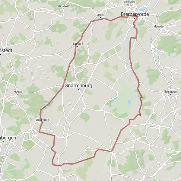 Map miniature of "Exploring Gravel Paths" cycling inspiration in Lüneburg, Germany. Generated by Tarmacs.app cycling route planner