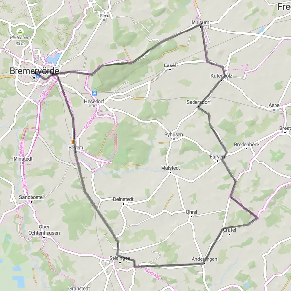Map miniature of "Bremervörde Countryside Ride" cycling inspiration in Lüneburg, Germany. Generated by Tarmacs.app cycling route planner