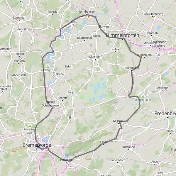 Map miniature of "Countryside Serenity" cycling inspiration in Lüneburg, Germany. Generated by Tarmacs.app cycling route planner