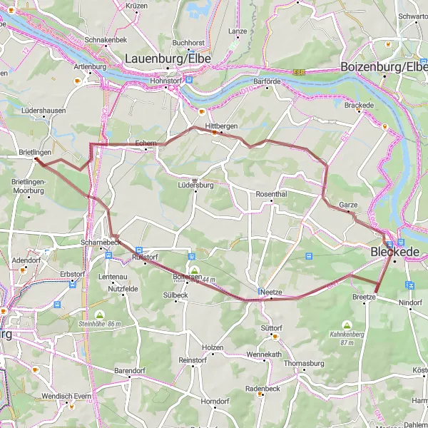 Map miniature of "Elbe River Explorer" cycling inspiration in Lüneburg, Germany. Generated by Tarmacs.app cycling route planner