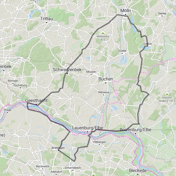 Map miniature of "Historical Landmarks Road Tour" cycling inspiration in Lüneburg, Germany. Generated by Tarmacs.app cycling route planner