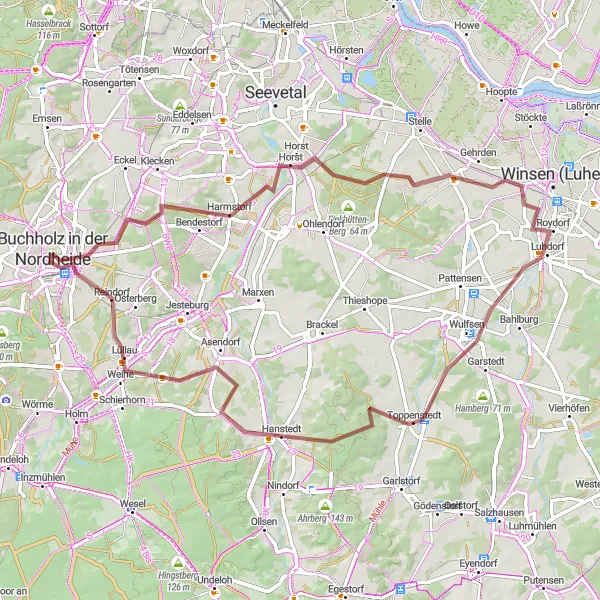 Karten-Miniaturansicht der Radinspiration "Entdeckungstour um Illmer Berg und Roydorf" in Lüneburg, Germany. Erstellt vom Tarmacs.app-Routenplaner für Radtouren