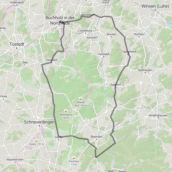 Karten-Miniaturansicht der Radinspiration "Rund um Garlstorf und Hützeler Berg" in Lüneburg, Germany. Erstellt vom Tarmacs.app-Routenplaner für Radtouren