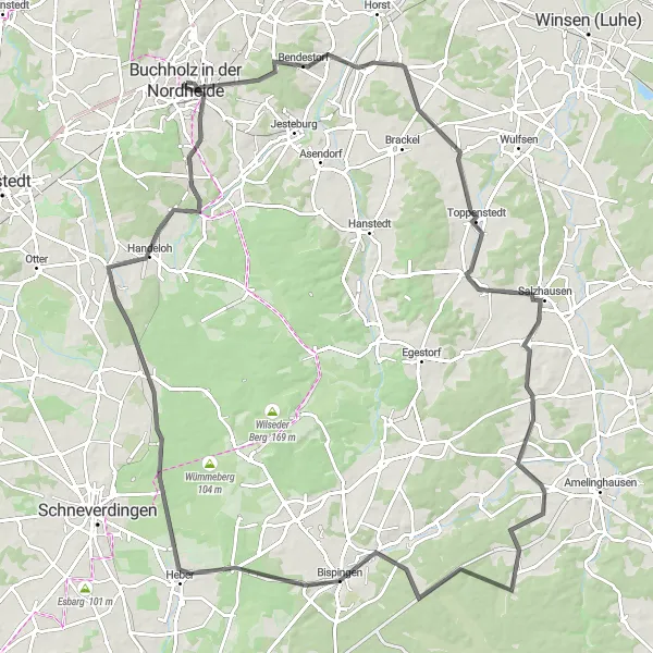 Karten-Miniaturansicht der Radinspiration "Rundtour durch Buschberg und Findling" in Lüneburg, Germany. Erstellt vom Tarmacs.app-Routenplaner für Radtouren
