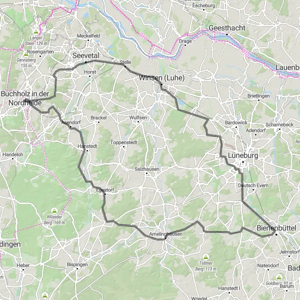 Karten-Miniaturansicht der Radinspiration "Rundfahrt durch die Lüneburger Heide" in Lüneburg, Germany. Erstellt vom Tarmacs.app-Routenplaner für Radtouren