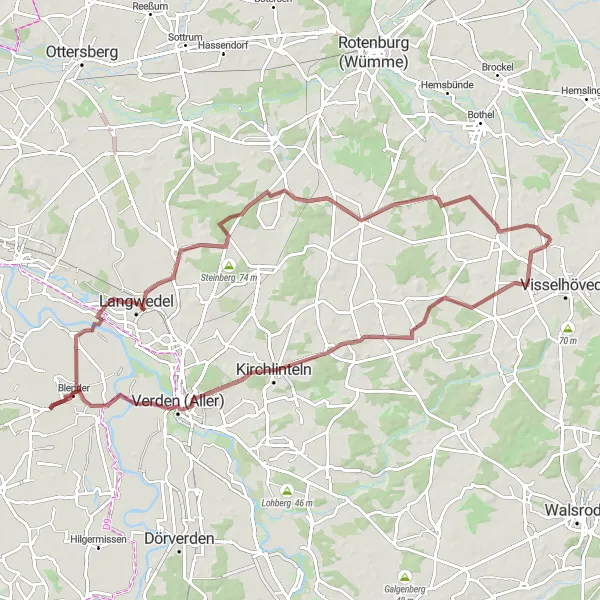 Map miniature of "Buchholz Gravel Adventure" cycling inspiration in Lüneburg, Germany. Generated by Tarmacs.app cycling route planner