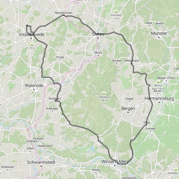Map miniature of "Exploring the Countryside: Buchholz to Soltau" cycling inspiration in Lüneburg, Germany. Generated by Tarmacs.app cycling route planner