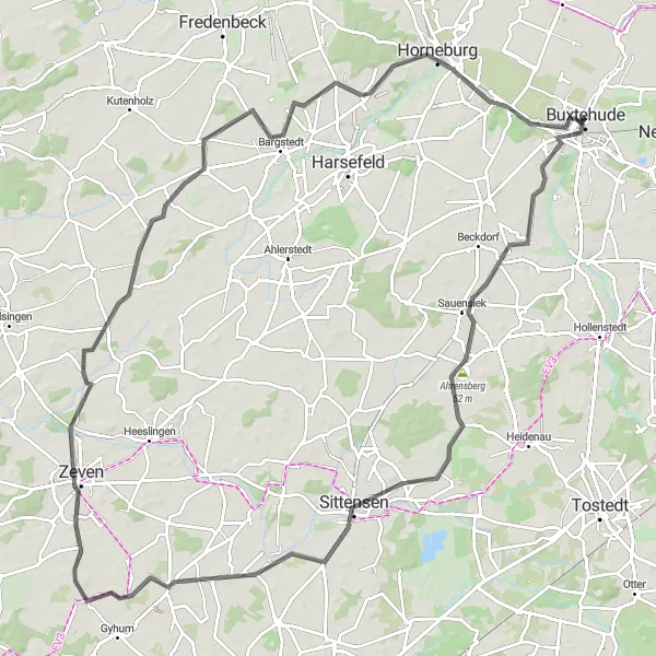 Map miniature of "Zeven Adventure" cycling inspiration in Lüneburg, Germany. Generated by Tarmacs.app cycling route planner