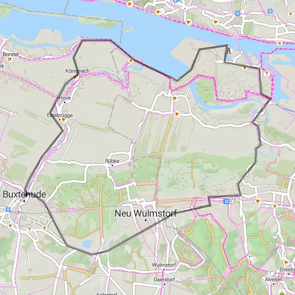 Map miniature of "Elbe Estuary Loop" cycling inspiration in Lüneburg, Germany. Generated by Tarmacs.app cycling route planner