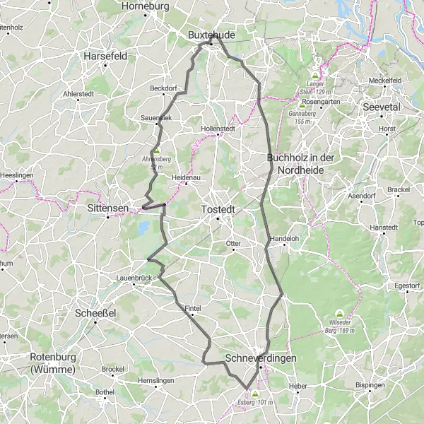 Map miniature of "Southern Loop from Buxtehude" cycling inspiration in Lüneburg, Germany. Generated by Tarmacs.app cycling route planner