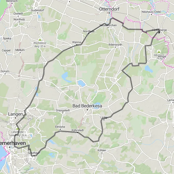 Karten-Miniaturansicht der Radinspiration "Rund um Cadenberge" in Lüneburg, Germany. Erstellt vom Tarmacs.app-Routenplaner für Radtouren