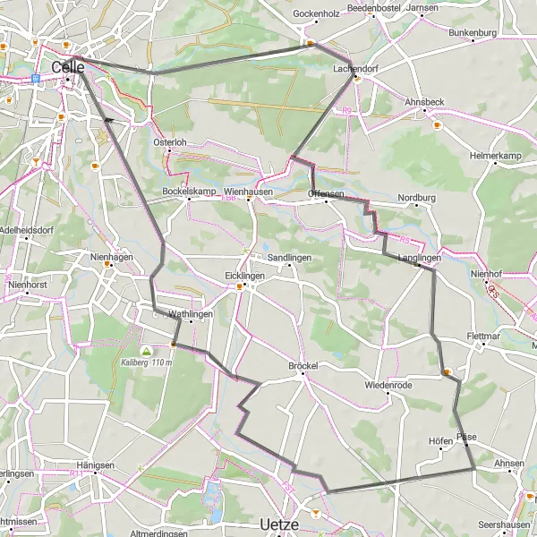 Map miniature of "Road Tour to Altencelle and Wathlingen" cycling inspiration in Lüneburg, Germany. Generated by Tarmacs.app cycling route planner