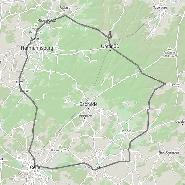Map miniature of "Celle to Lachendorf" cycling inspiration in Lüneburg, Germany. Generated by Tarmacs.app cycling route planner