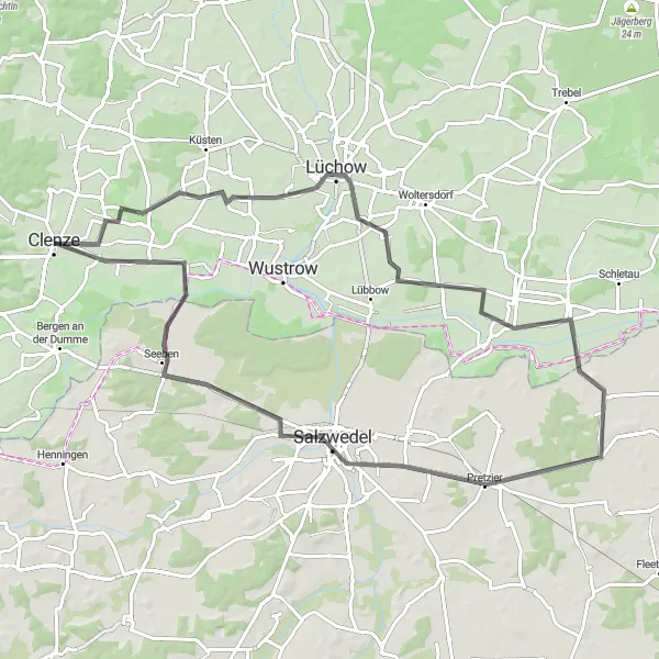 Karten-Miniaturansicht der Radinspiration "Erkundungstour von Lüchow nach Seeben über Salzwedel" in Lüneburg, Germany. Erstellt vom Tarmacs.app-Routenplaner für Radtouren