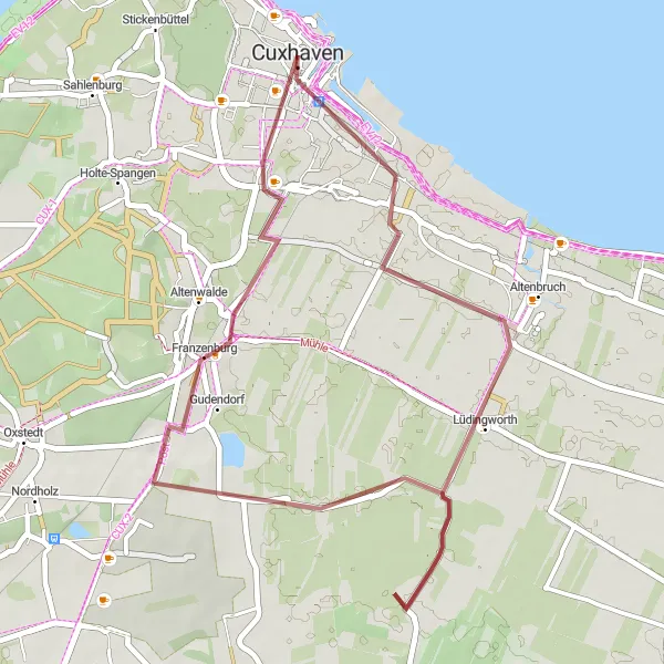 Map miniature of "Coastal Charm and Castle Heritage" cycling inspiration in Lüneburg, Germany. Generated by Tarmacs.app cycling route planner