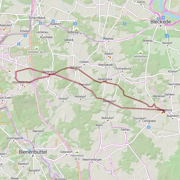Map miniature of "Horndorf Exploration" cycling inspiration in Lüneburg, Germany. Generated by Tarmacs.app cycling route planner
