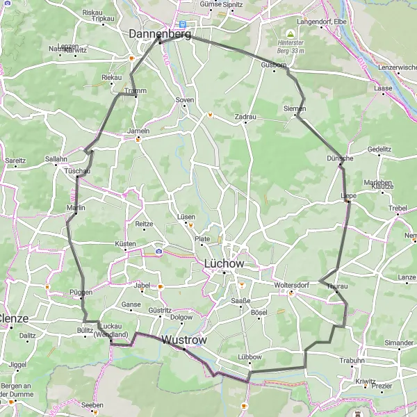 Karten-Miniaturansicht der Radinspiration "Radtour durch Wälder und Dörfer in der Region" in Lüneburg, Germany. Erstellt vom Tarmacs.app-Routenplaner für Radtouren